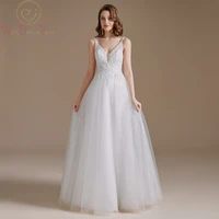 100 real ivory wedding dresses bling lace appliques beaded deep v neck simple sleeveless a line floor length bridal gowns