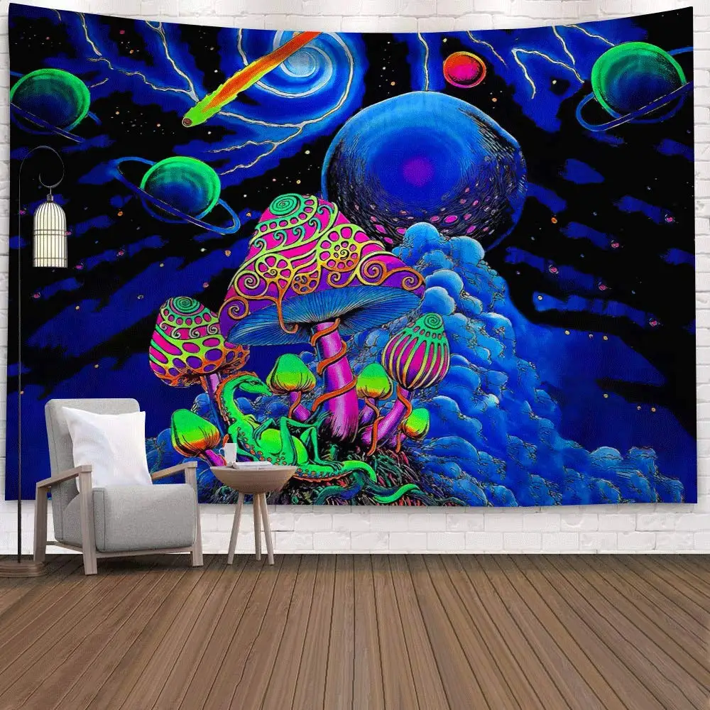 

Psychedelic Hippie Mushroom Tapestry Galaxy Starry Tapestry Universe Planet Tapestries Wall Hanging Aesthetic Living Room Decor