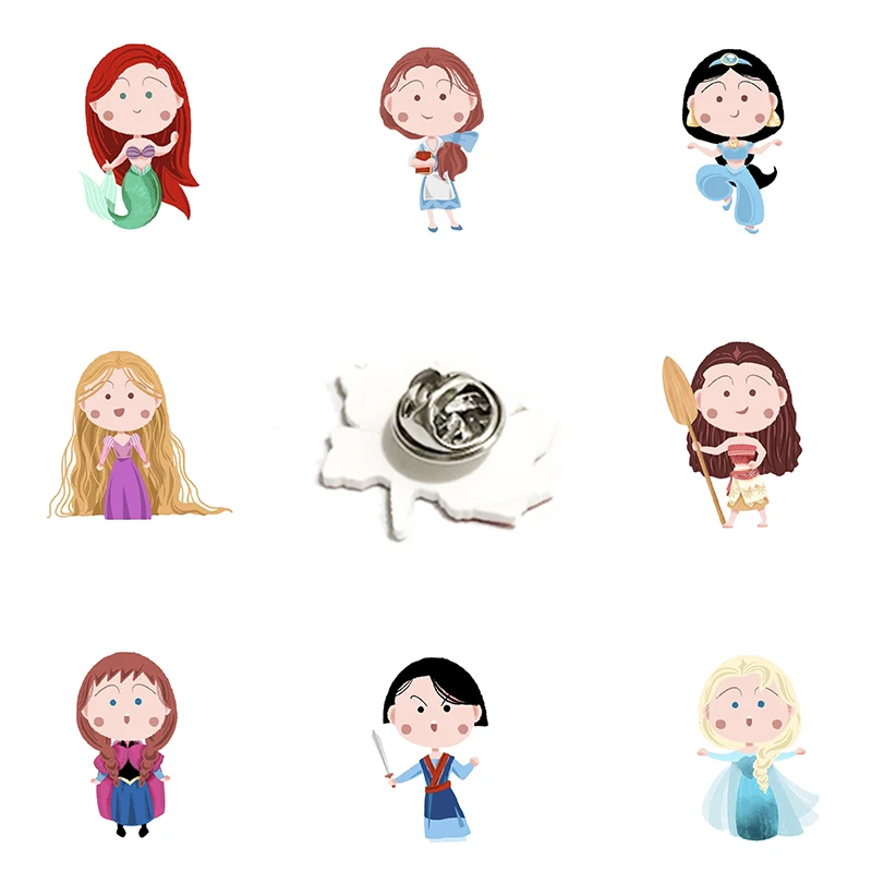 

Disney Accessories Cartoon Princess Epoxy Lapel Pins Acrylic Resin Clothes Badges Brooches for Decoration Handmade Jewelry FWN85