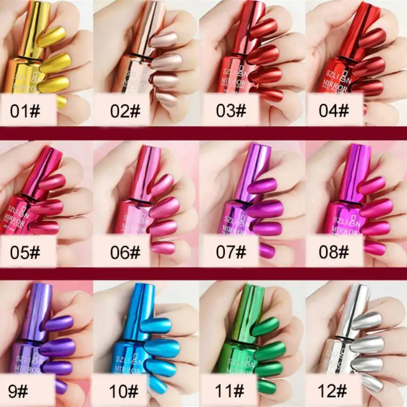 1~5PCS 8ml Mirror Nail Polish Metallic Lacquer Silver Nail Effect Metal Gold Nail Gel Polish Base Top Coat Nails Art Manicure 13