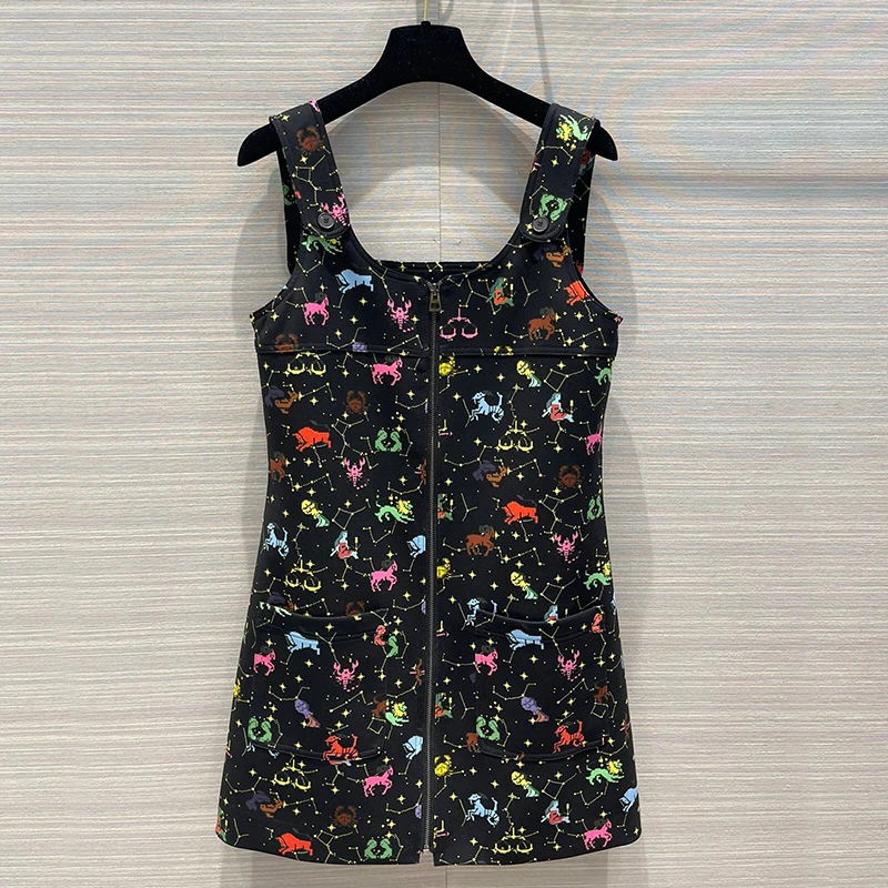 Женское платье с принтом в виде созвездий ТРАПЕЦИЕВИДНОЕ ПЛАТЬЕ на бретельках