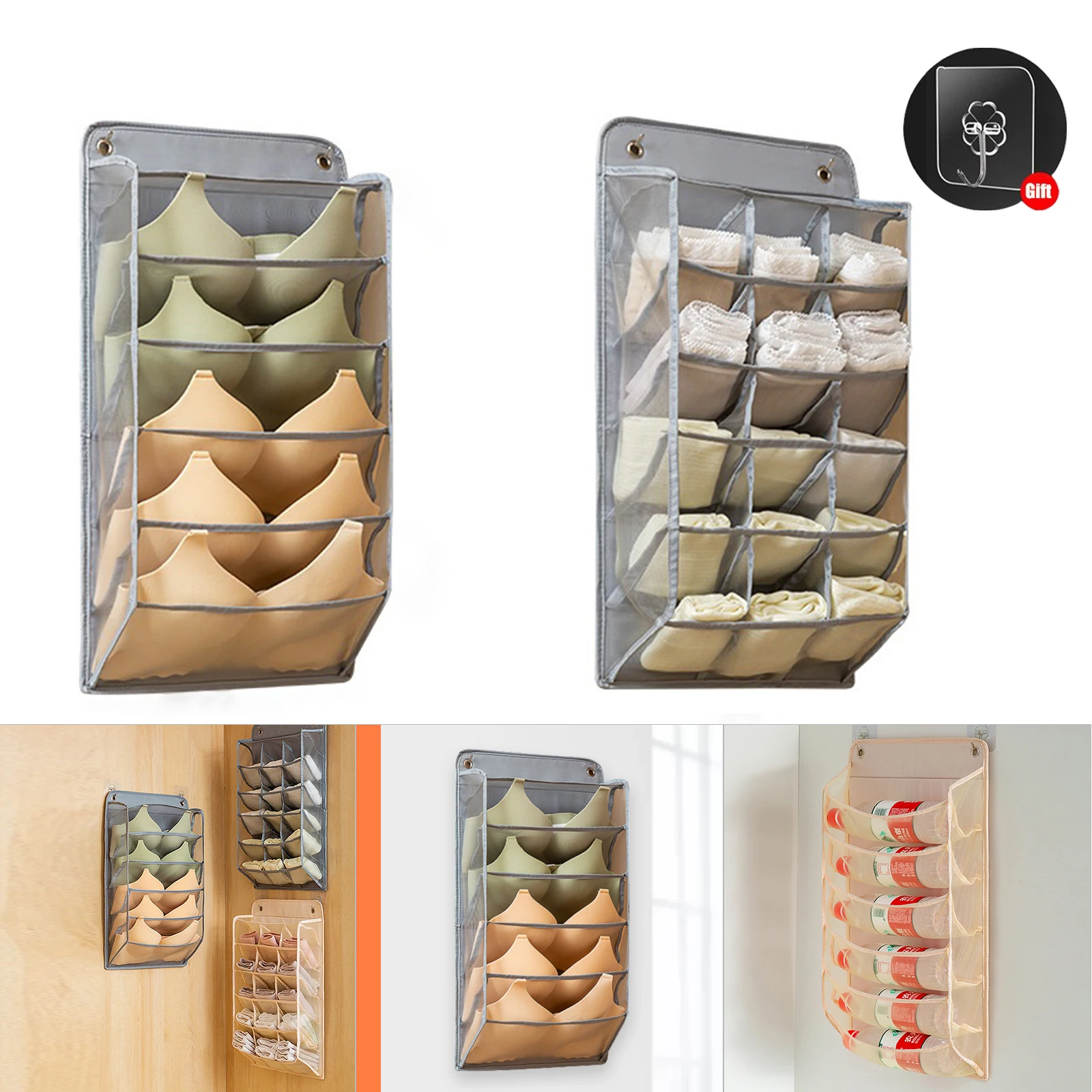 

15/5 Grids Bra Underwear Compartment Storage Box Wardrobe Socks Garments Holder Bag Wall Hanging Clothes Storage Box Hanger Box