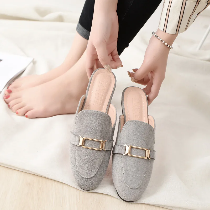 Spring and Autumn New Slipper Women Half To Restore Ancient Ways Lazy Outside Wear Baotou Size Fashion Muller Shoes Women Shoes