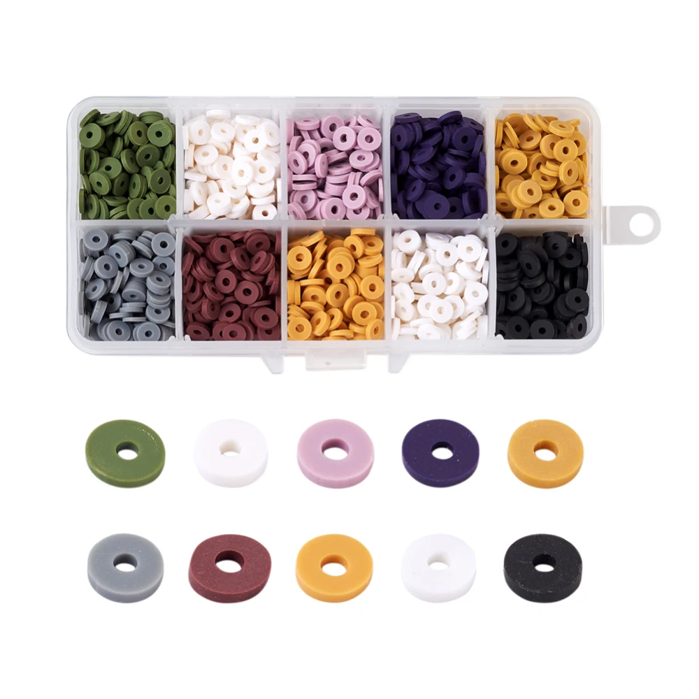 

10Colors 6mm Polymer Clay Beads Set for Jewelry Making DIY Bracelet Chips Disk Loose Spacer Round Heishi Bead about 2200~2400pcs