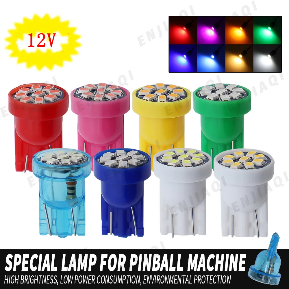 10-Piece T10 Wedge LED Light 194 #555 AC DC 6V 6.3V 12V 24V Pinball Game Machine Lamp Professional Instrument Bulb Light