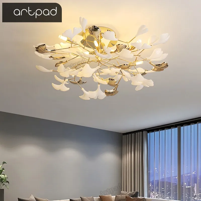 

Living Room Ceiling Light Luxury Ginkgo Biloba Lamp 2022 New Bedroom Lighting Nordic Creative Warm Romantic Room Decor Lamps
