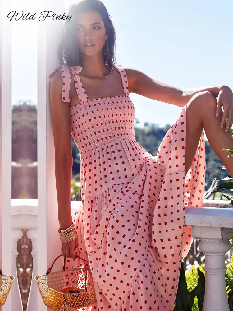 

WildPinky 2023 New Casual Long Women Print Dress Boho Female Holiday Dress Summer Spaghetti Strap Ladies Beach Dress Vestidos