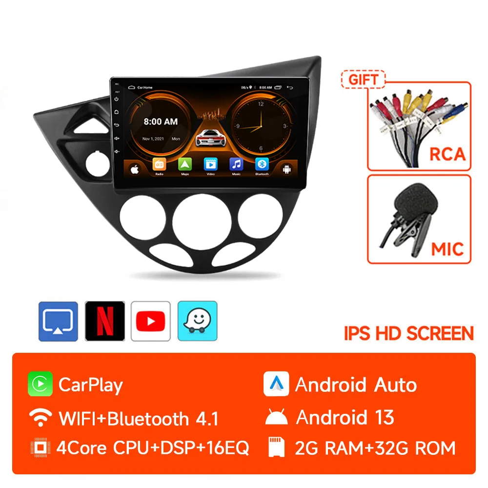 

JIUYIN Wireless CarPlay Android Auto Radio для Ford Fiesta 1995-2001 Focus MK1 1998-2004 GPS 2din авторадио