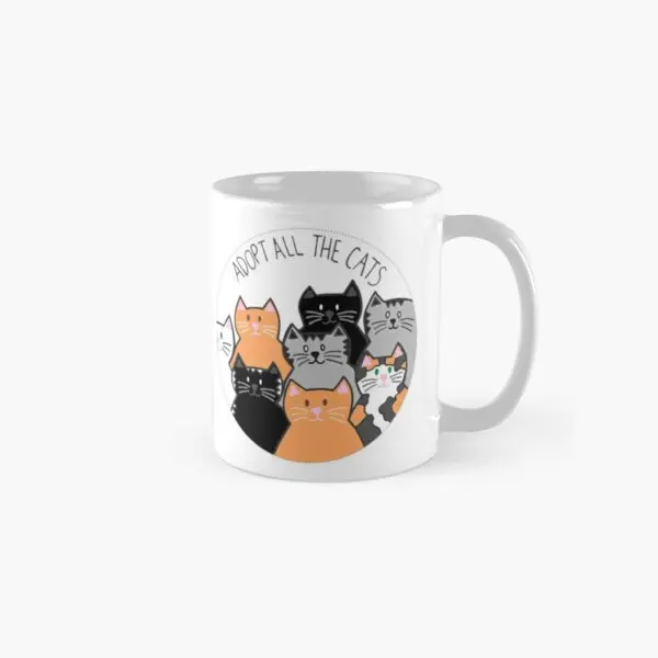 

Adopt All The Cats Classic Mug Image Picture Design Printed Drinkware Cup Handle Round Tea Gifts Simple Coffee Photo