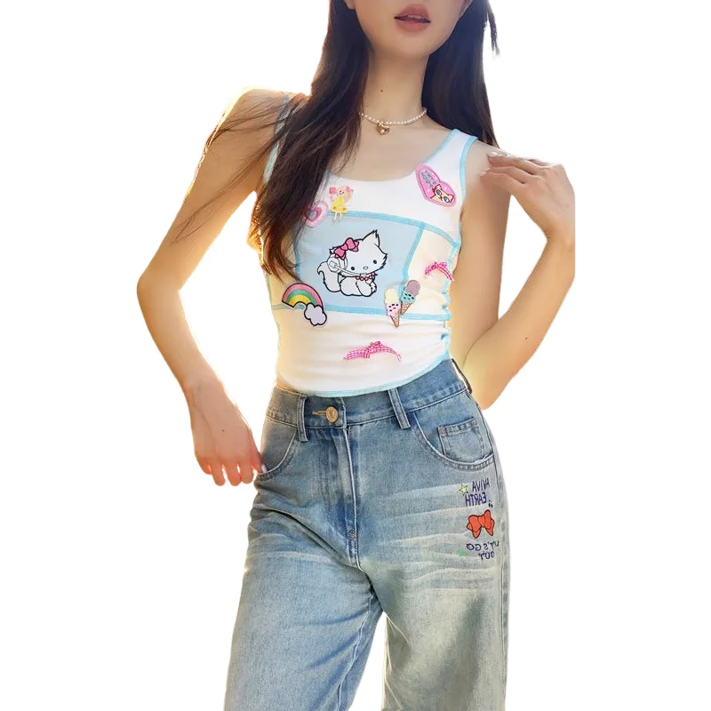 

New Sanrio Kawaii Anime Hellokitty Vest Sling Summer Girl Sexy Cute Cartoon Slim Breathable Short Sleeveless Top Birthday Gift
