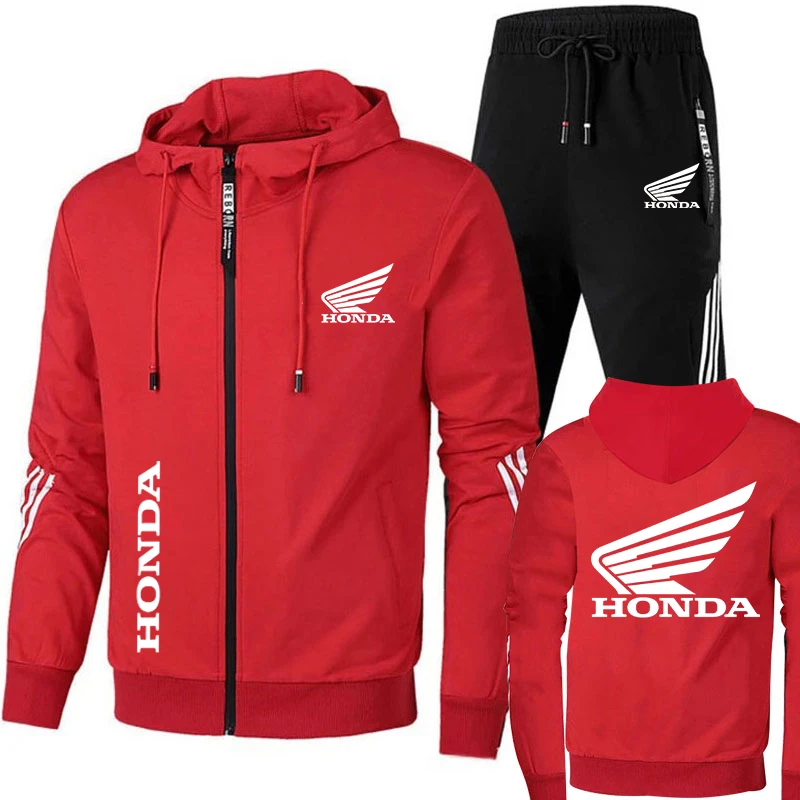 New Sports Set 2023 Set Hoodie Zip Print Honda Men's Set 2 Cut Sports Racing Set Jogging
