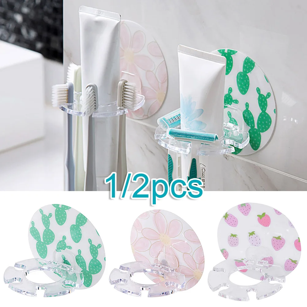 

1/2pcs Self-adhesive Wall Mount Toothpaste Dispenser Toothbrush Holder Storage Squeezer Shaver Holder Bathroom Shelves