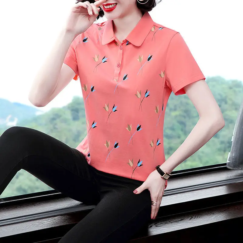 Summer Ladies Polo Shirt Female Short Sleeve Basic Tee Shirt Ladies Clothing Fashion 2022 New Elegant and Casual Polo Blouse A26