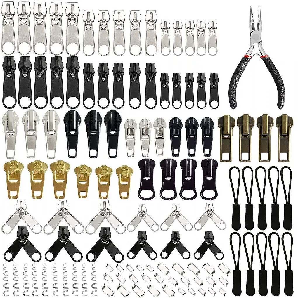 

169Pcs Zipper Replacement Head Metal Universal Instant Zipper Kit Clothing Repair Slider Bag Clothes Sewing Accessories