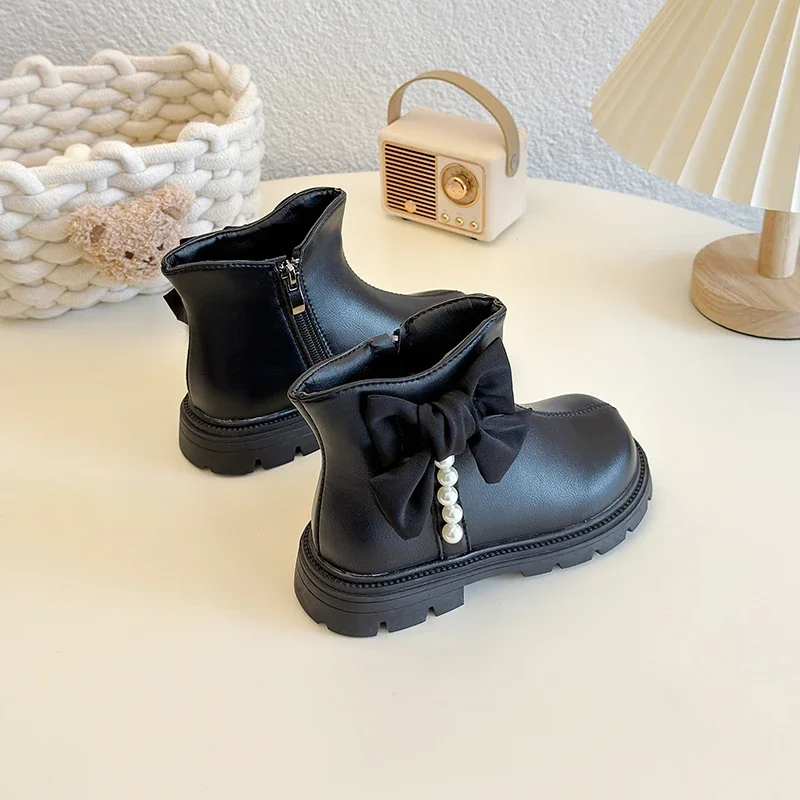 Новые зимние детские ботинки для девочек модные бежевые ботильоны принцессы с