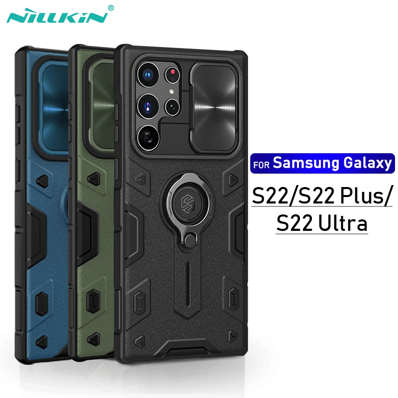 

Matte Hard PC Case For Samsung Galaxy S22 Ultra NILLKIN Camshield Armor Slide Camera Protection Cover with Ring Holder Kickstand