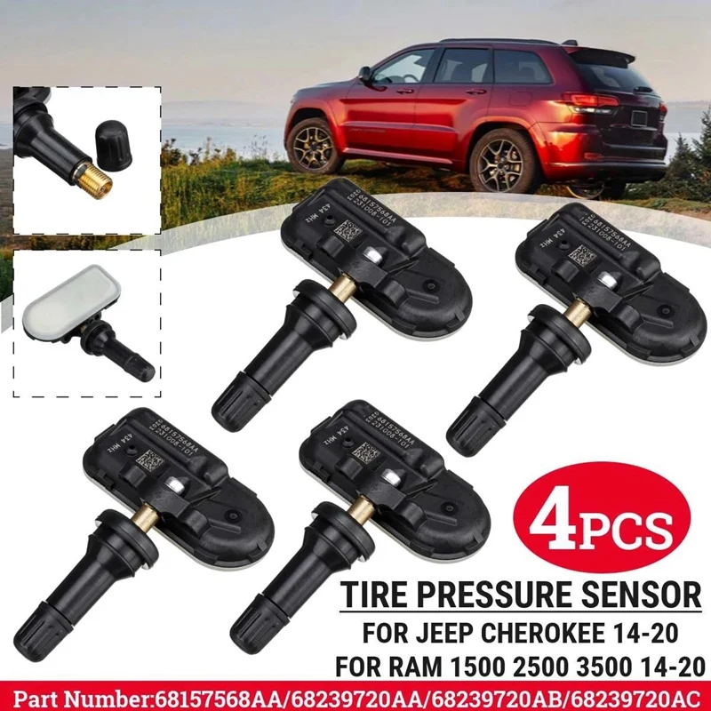 

68239720AA 4PCS Tire Pressure Sensor for JEEP CHEROKEE RAM 1500 2500 3500 434MHz 68239720AB 68157568AB 68157568AA