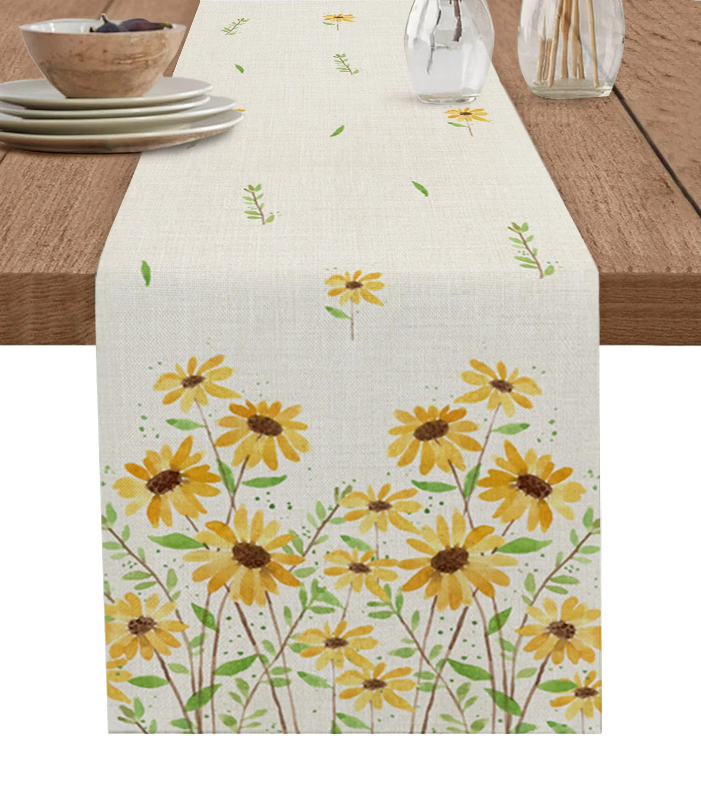 

Yellow Daisy Flowers Table Runner Kitchen Dining Table Decor Tablecloth Wedding Holiday Decor Table Runner