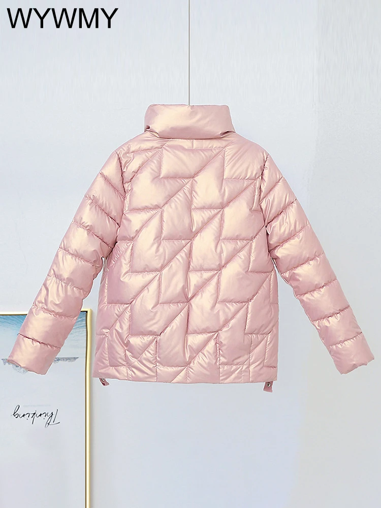 WYWMY Winter Jacket Women Parkas Female Glossy Down Cotton Jackets Stand Collar Casual Warm Parka Short Coat Female Outwear