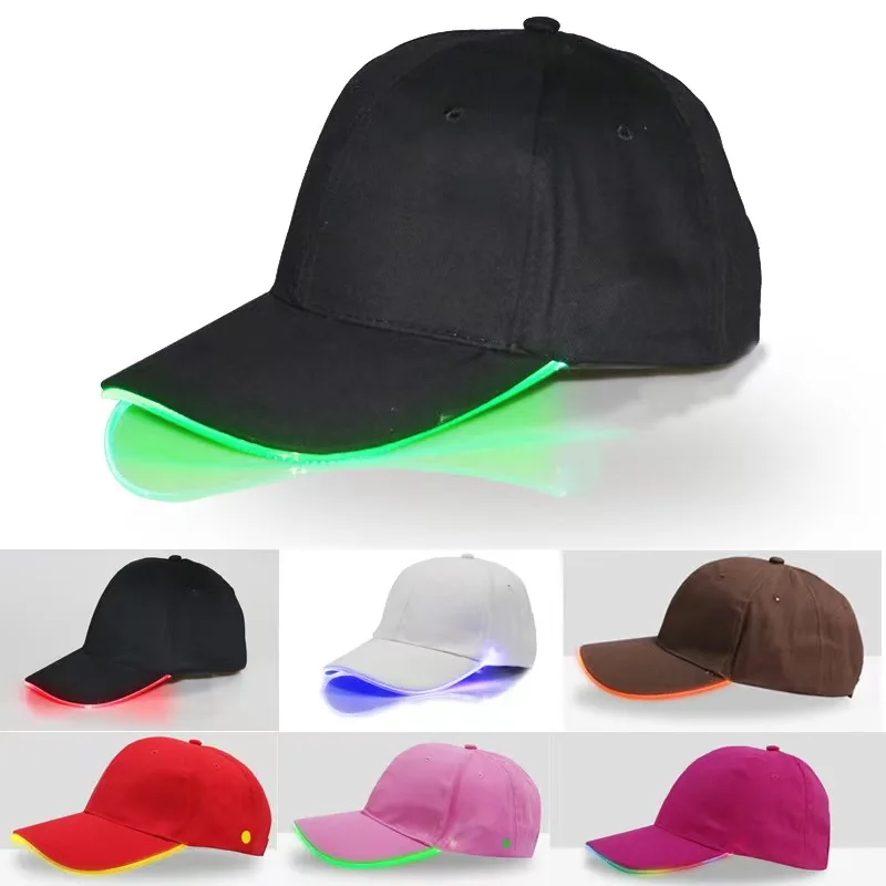 

Super Cool Adjustable LED Luminous Hat Flash Fiber Optic Baseball Cap Party Hip Hop Golf Dance Cap Unisex Black & White 7 Colors