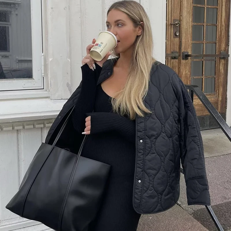 Ardm Fashion Single Breasted Winter Jacket Women Casual Long Sleeve With Pockets Black Cotton Coat Streetwear New In Outerwears