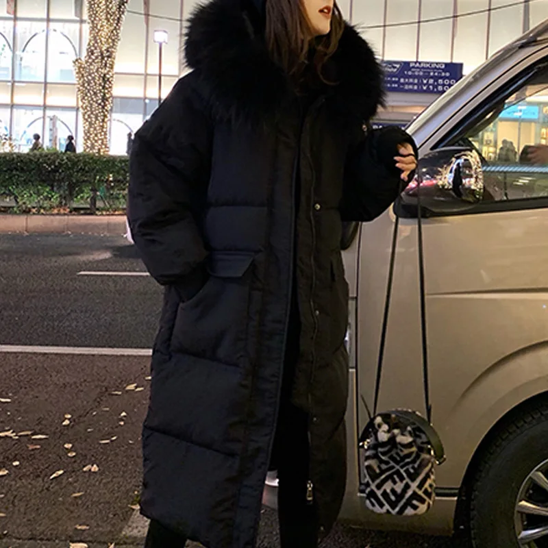2022 new winter women's thickened long coat casual loose furry hooded solid thick warm snow coat lengthened fashion trend coat