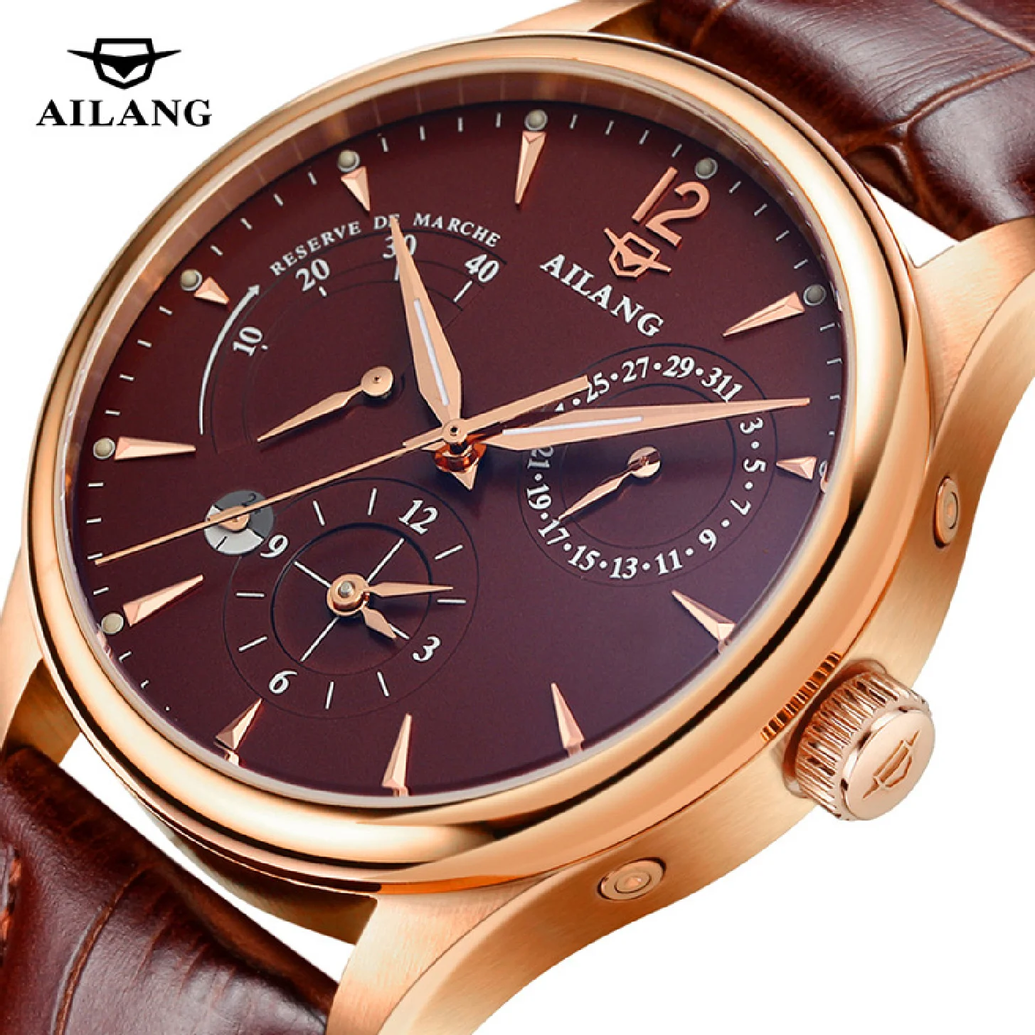 

AILANG 2022 Business New Men's Watches Multifunctional Automatic Leather Waterproof Luminous Mechanical Watch For Men 5809G