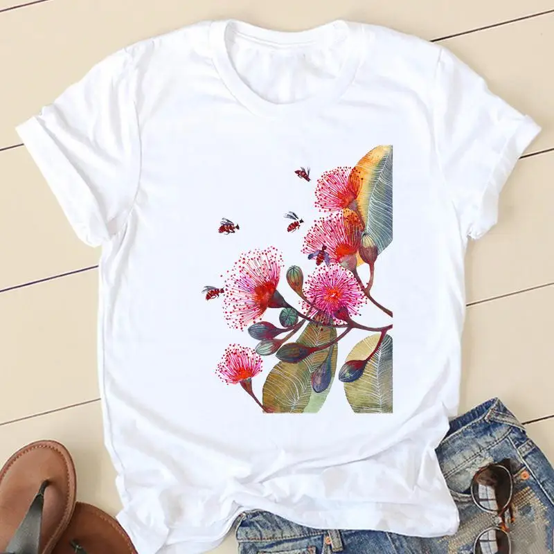 

Women T-shirts Bee Flower Spring New Short Sleeve Ladies Fashion Casual Clothing Summer Clothes Female Tee Graphic Tshirt