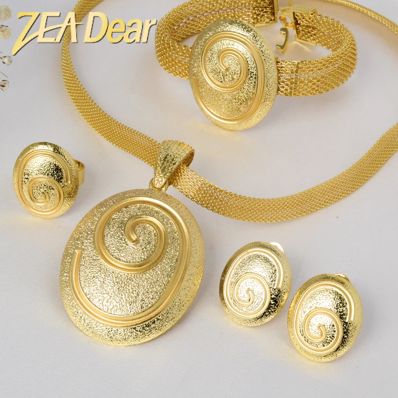 

ZEADear Jewelry Sets Egg Shape Bridal Wedding Earrings Necklace Bracelet Ring Gold Planted For Women Anniversary Daily Wear
