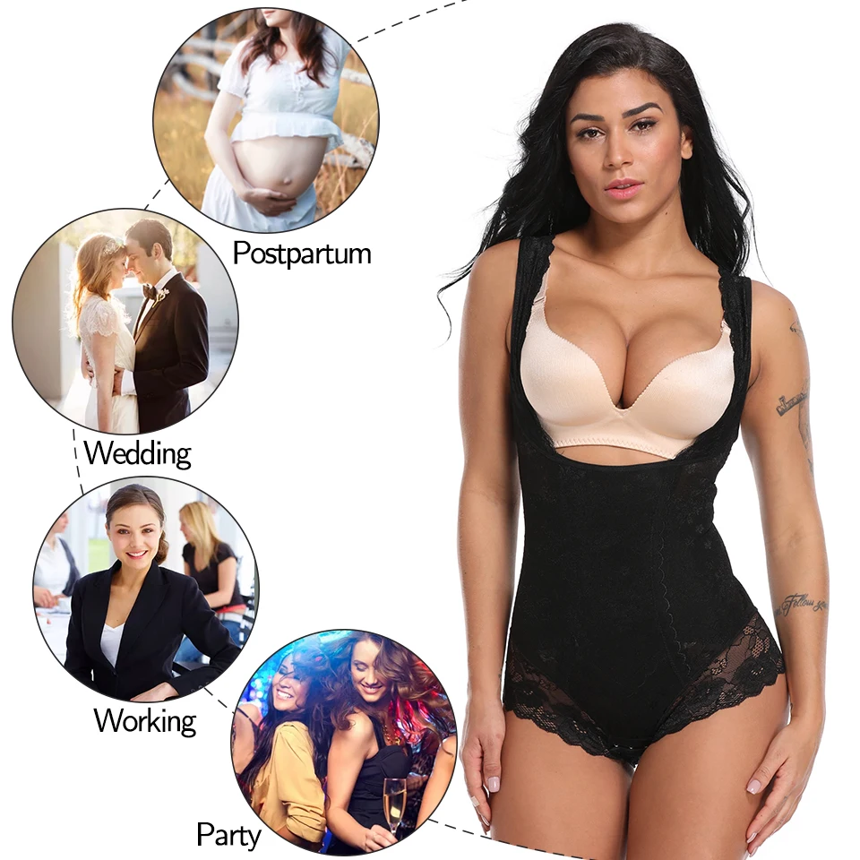 Floral Lace Shapewear Bodysuit for Women Tummy Firm Control Slimmer Open Bust Body Shapers Backless Butt Lifter Underwear