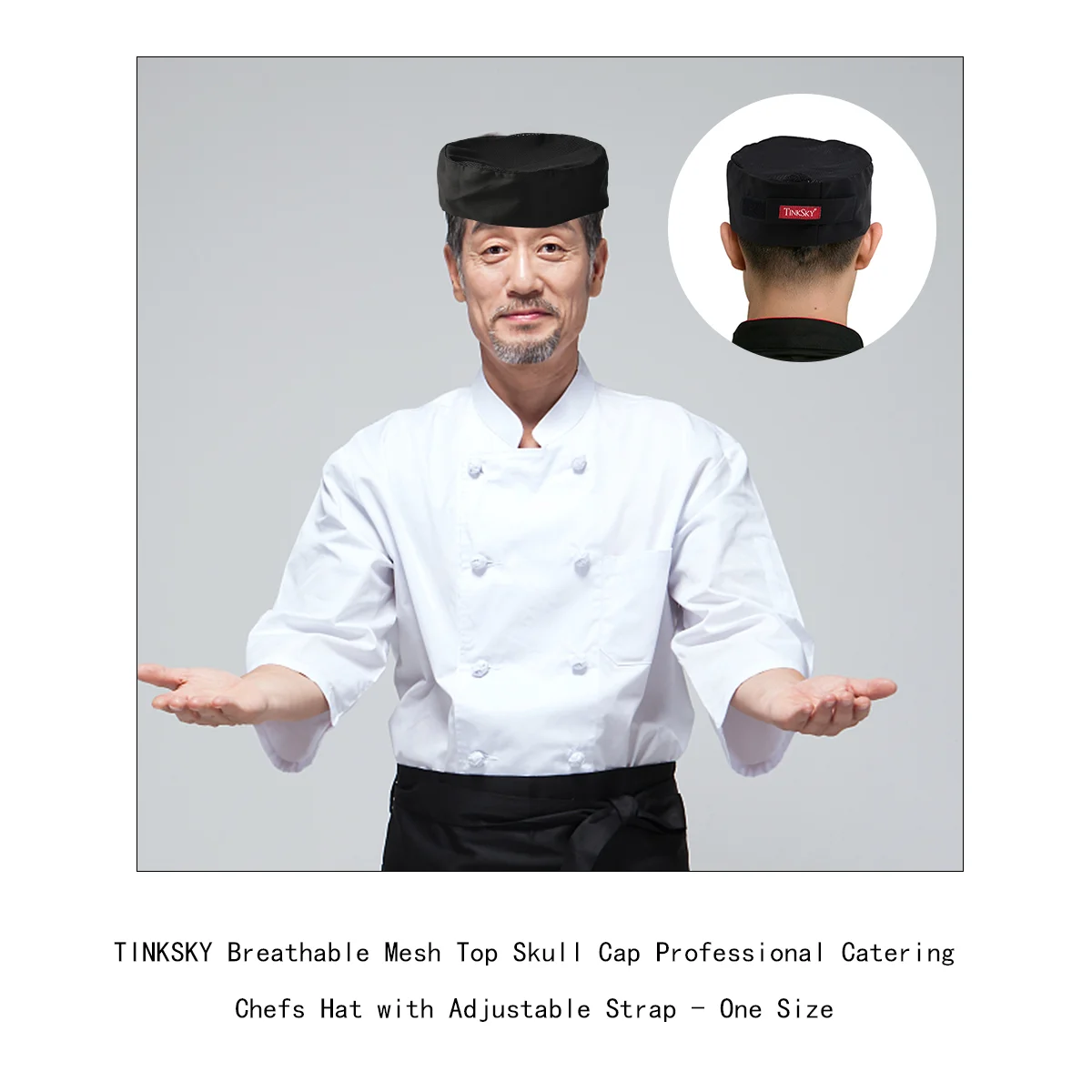 

Breathable Mesh Professional Catering Hat with Adjustable Strap - (Black)