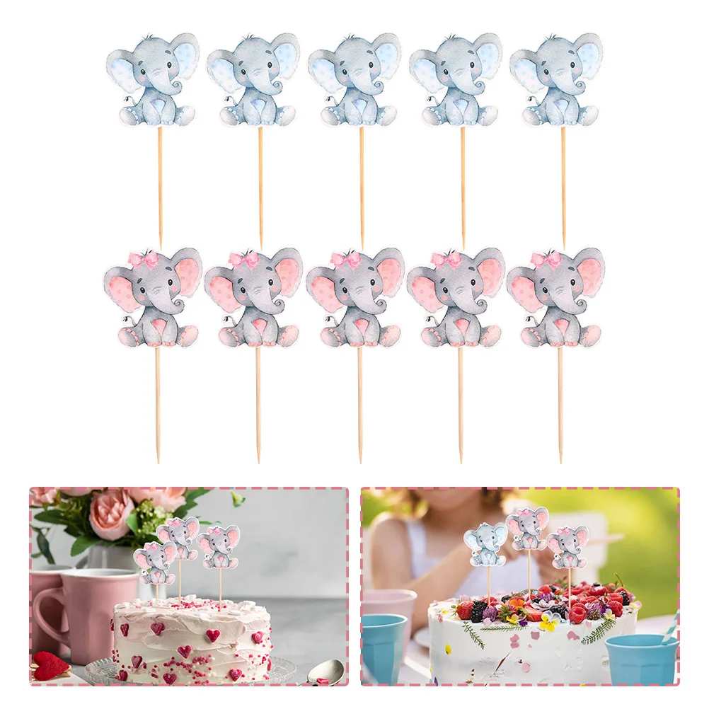 

Cake Birthday Cupcake Elephant Party Decor Topper Reveal Gender Decorations Toppers Supplies Shower Baby Cupcakes Props Or Boy