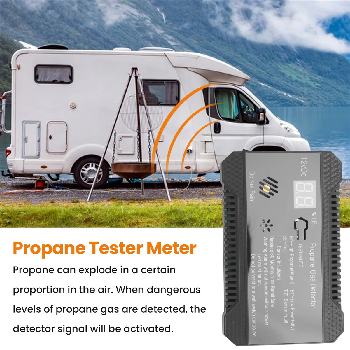 Propane Detector 12V LPG Natural Gas Sensor Leak Alarm 85DB Siren for Car RV Home Digital Tester Meter(Black)