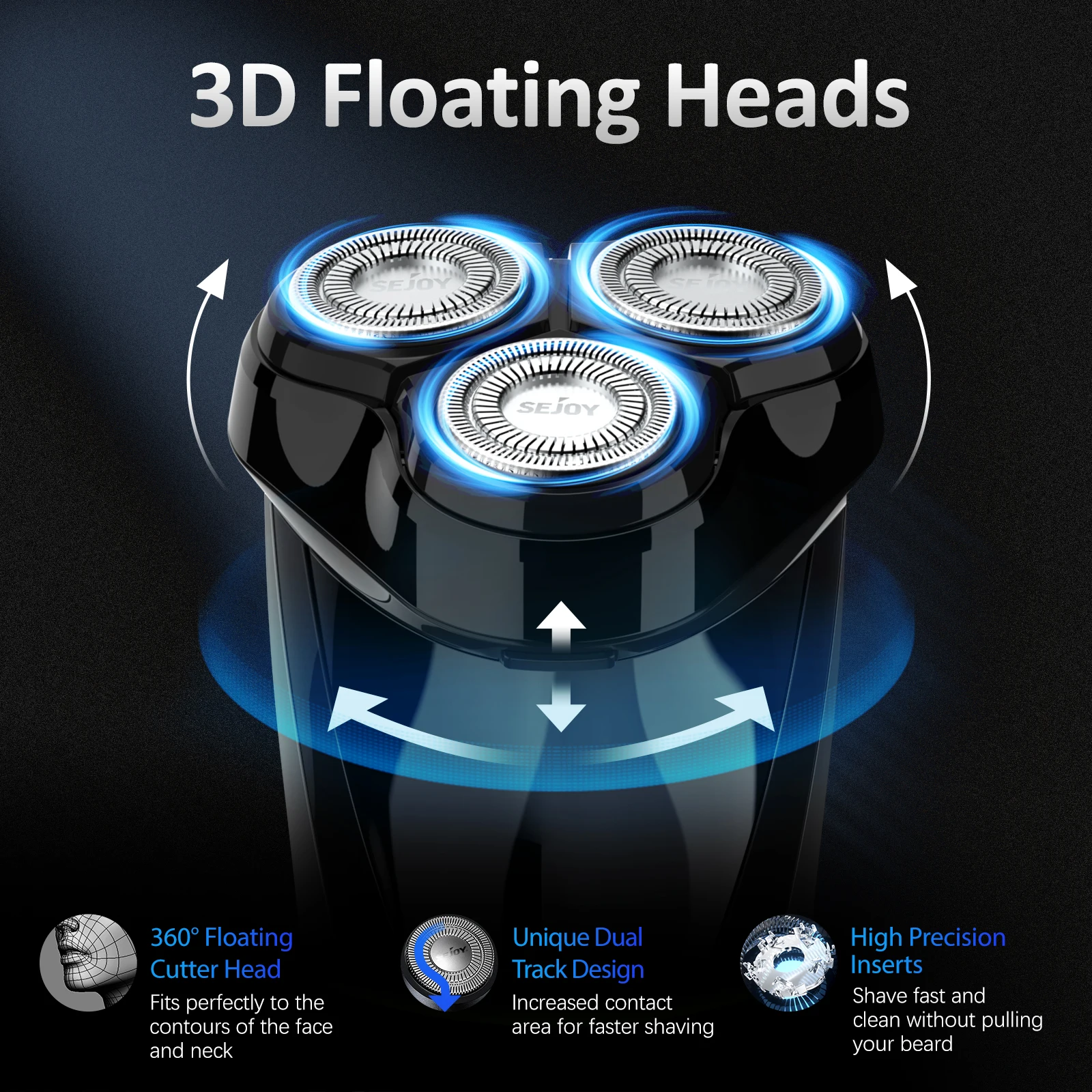 Мужская электрическая бритва Sejoy 3D USB перезаряжаемая 5 Вт с ЖК-дисплеем