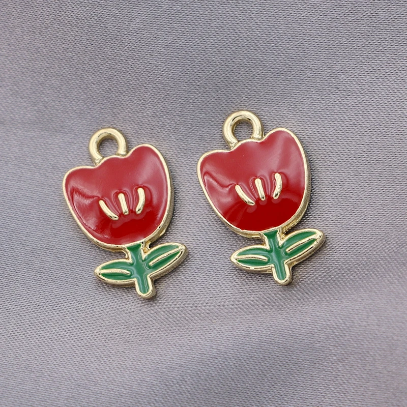 

5Pcs Gold Plated Red Enamel Flower Charm Pendant Jewelry DIY Making Bracelet Accessories Necklace Handmade 20x12mm