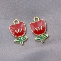 5pcs gold plated red enamel flower charm pendant jewelry diy making bracelet accessories necklace handmade 20x12mm