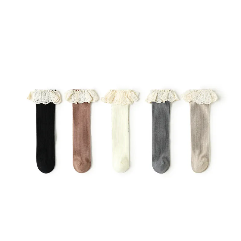 

5Pairs New kniekousen meisje medias de niña children's socks spring and autumn tube socks lace baby cotton socks wholesale