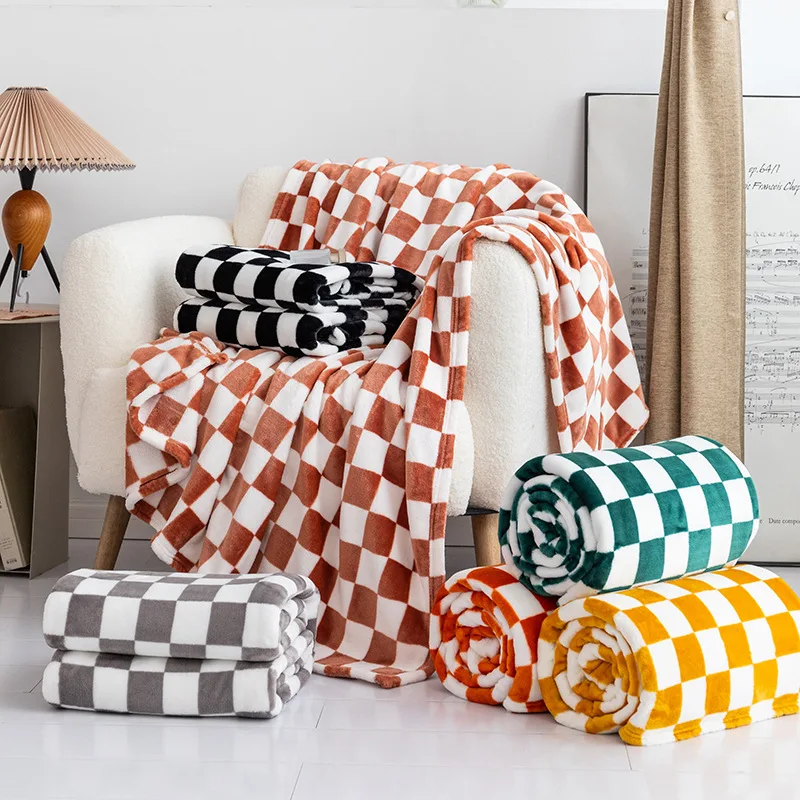 

Checkerboard Plaid Flannel Blanket Warm Winter Bed Blankets Office Nap Shawl Sofa Cover Retro Fluffy Plaid Bedspread On The Bed