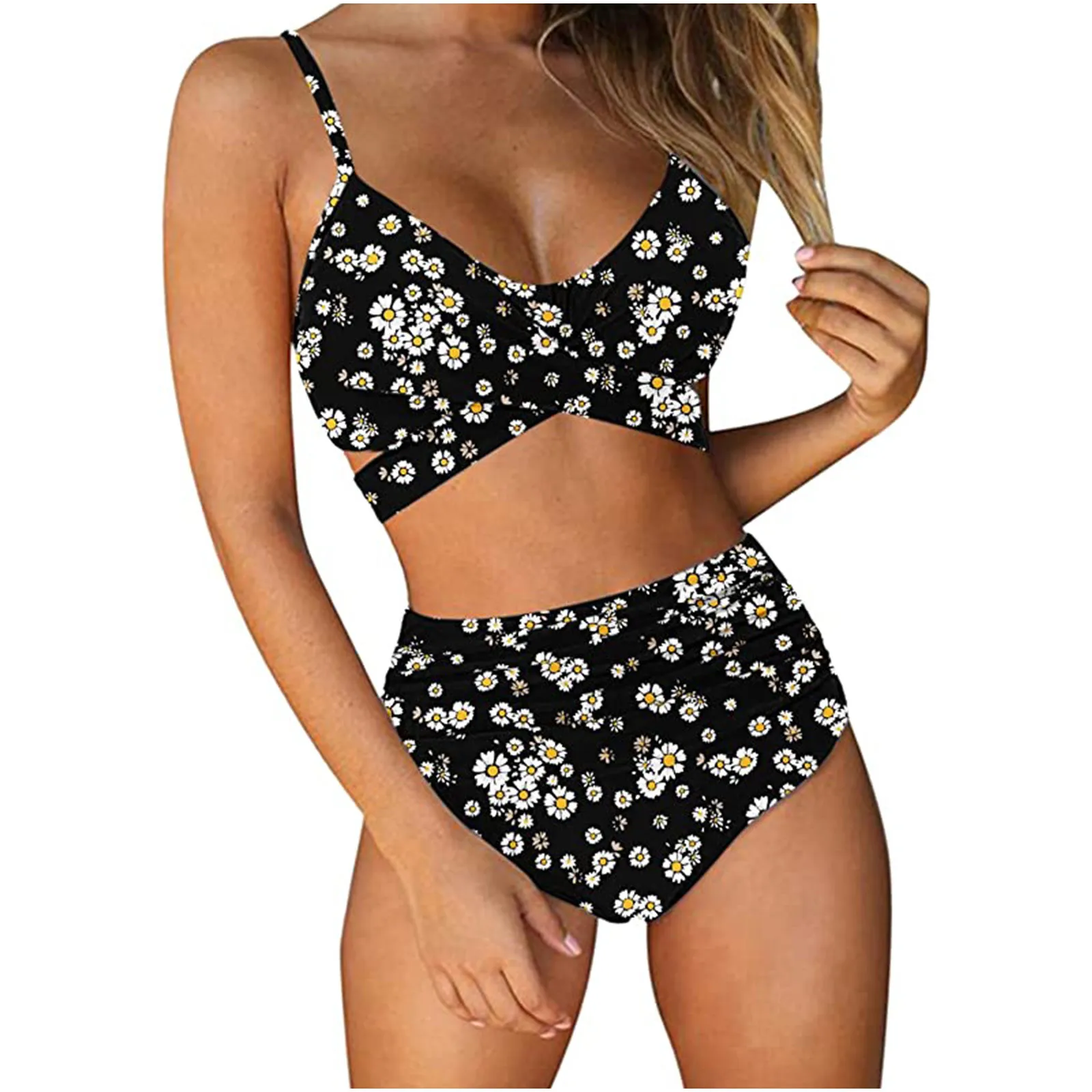 

Two Piece Swimsuit Floral Bathing Suits Swimwear Biquini Women's Sexy High Waist Bikinis Breast Contrast Camis Split Bikini Sets