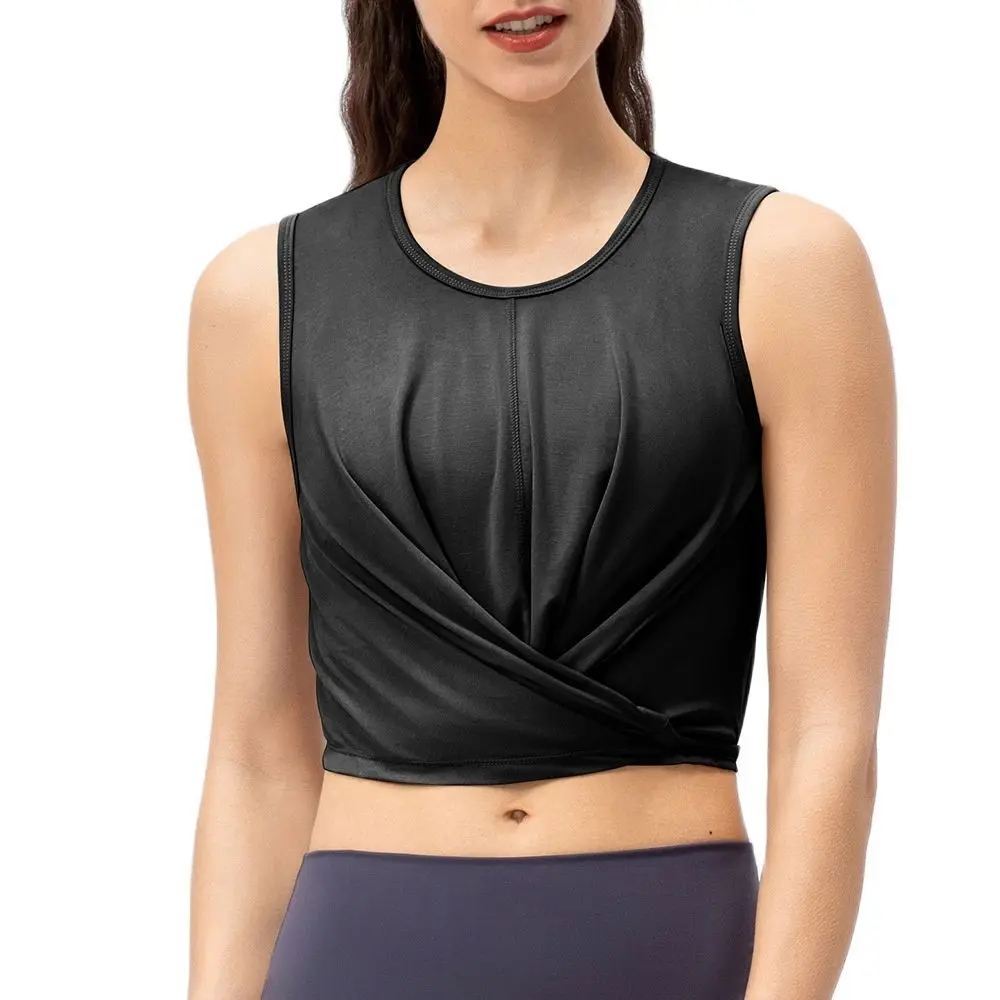 

Spring Women's Sports T-shirt Black Tie Waist Sleeveless 72% Modal Workout Tops for Fitness Clothing Alo Gym Cropped Sportswear