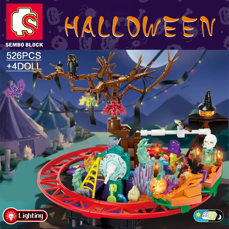 

SEMBO Хэллоуин американские горки Тыква освещение вечерние игрушки Кирпичи Строительные блоки DIY ролевые модели наборы подарки для детей и вз...