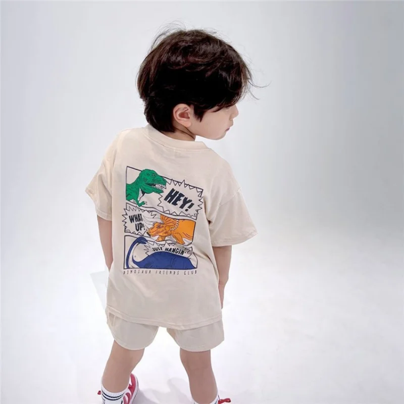 

5417C Children Clothing Set 2023 Summer Hot Sale Boy's Suit Short Sleeve Dinosaur Print T-shirt +Shorts Casual Two-piece Set