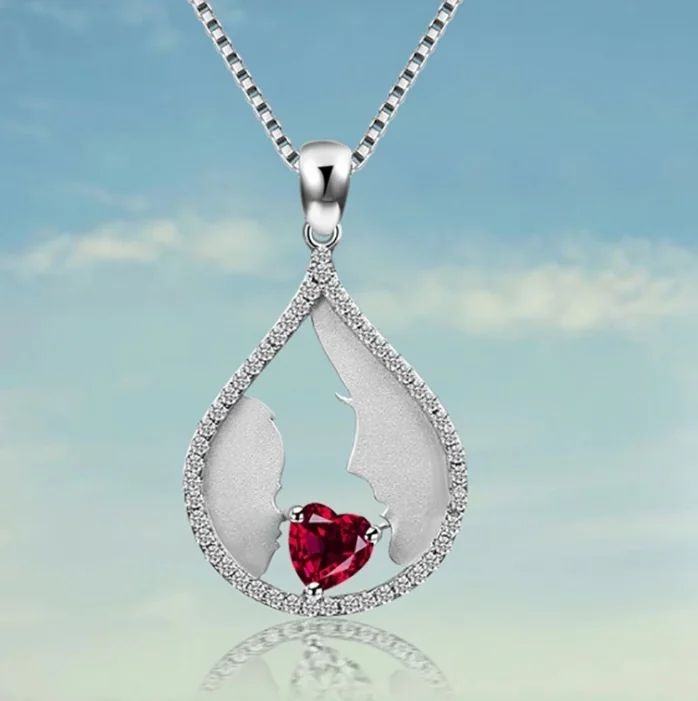 ANGLANG Charming Gifts Stylish Jewelry Ruby Cubic Zirconia Heart Pendant Chain Necklace for Women Girl Mom Girlfriend Wife |