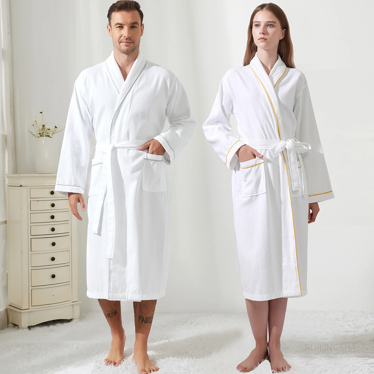 Халат вафельный мужской/женский пикантный банный халат-кимоно с бриллиантами