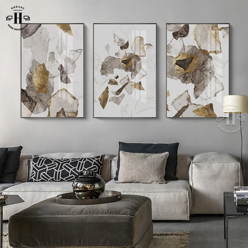 

Nordic Brown Golden Foil Lines Canvas Posters Print Modern Abstract Wall Art Painting Decoration Picture Living Room Home Decor