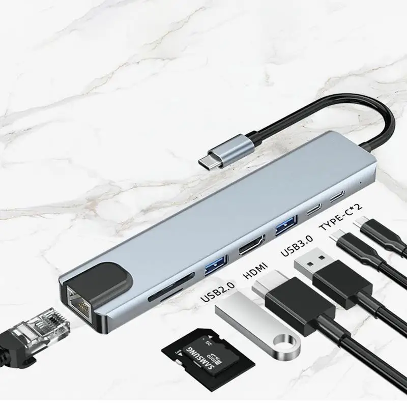 

USB C Hub 8 в 1, Тип C от 3,1 до 4K, HD-MI адаптер с RJ45, устройство для чтения TF-карт PD, быстрая зарядка для MacBook, ноутбука, компьютера