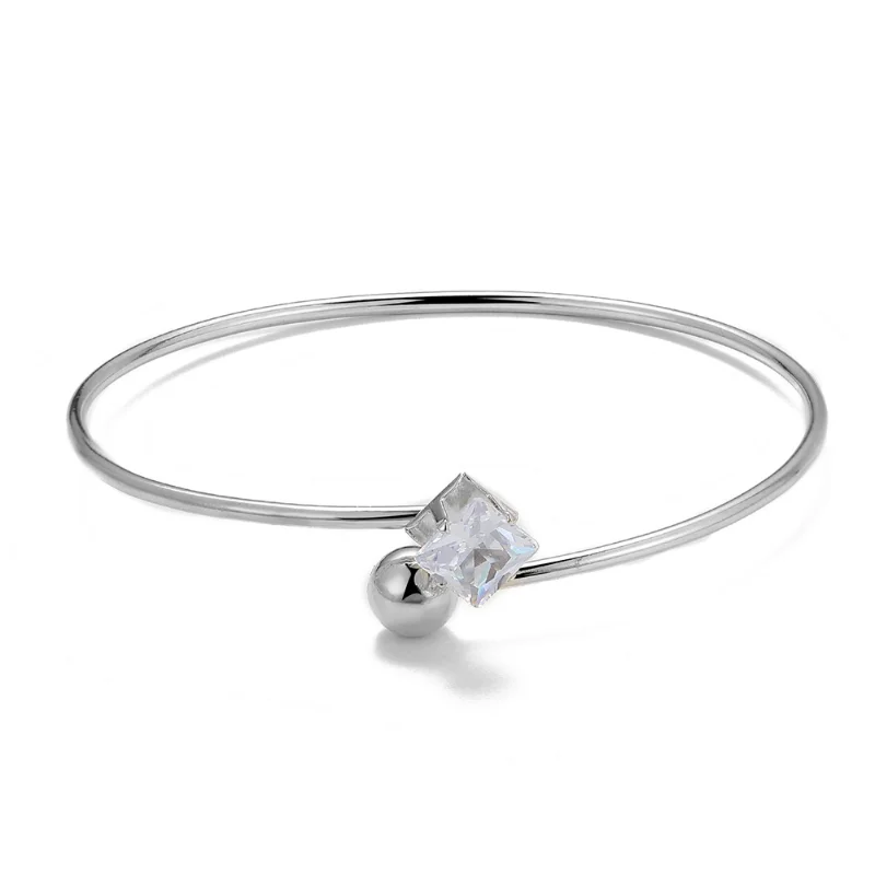 

Fashion Bracelets for Women Square Diamond Open Bangle Trendy Designer Stainless Steel Jewelry Teens Girls Anniversary Gift