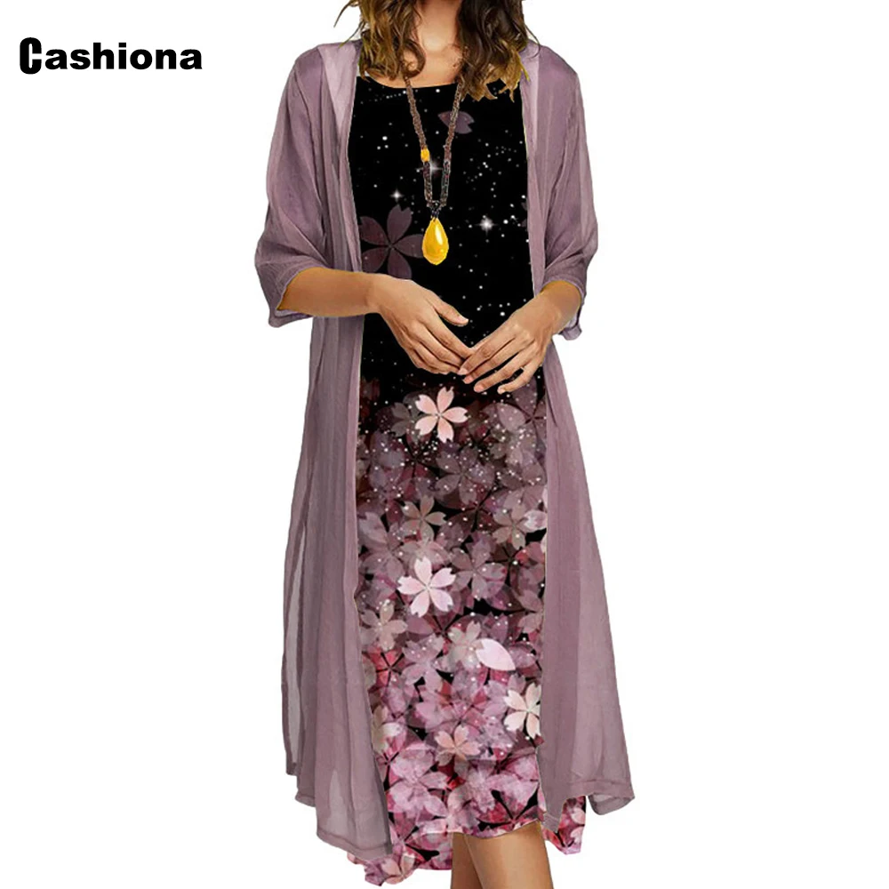 

Cashiona 2022 New Bohemian Dress Two-Piece Set Lady Flower Print Sleeveless Midi Dress Women 2022 Summer Elegant Dresses Sets