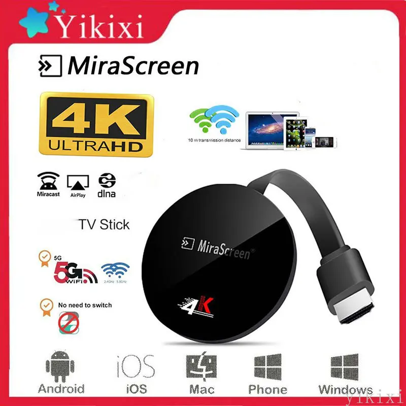 

MiraScreen TV Stick Box 2,4G 5G 4K цифровой ключ для DLAN TV Miracast Airplay Беспроводной Wi-Fi дисплей для IOS Windows Andriod ПК