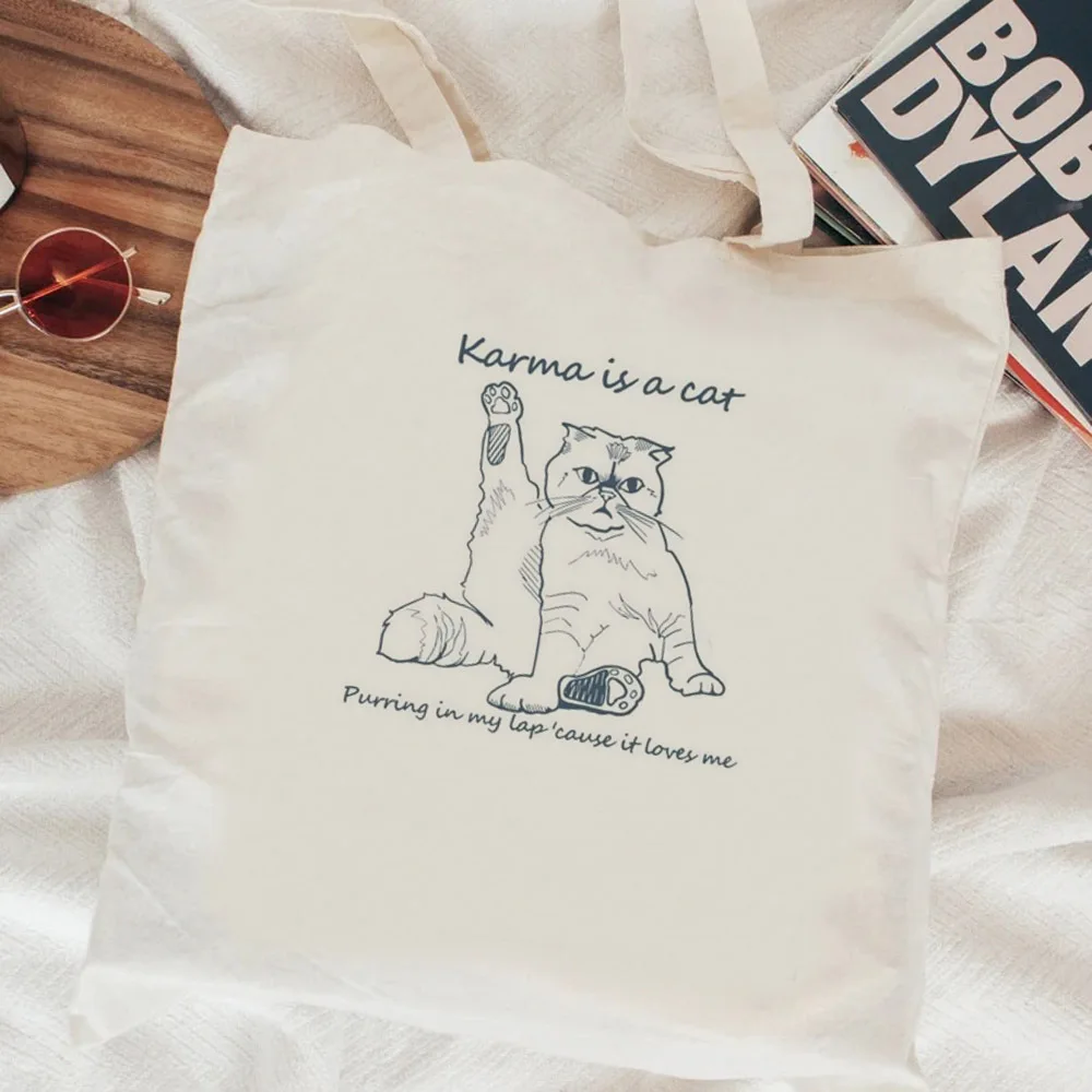 Сумка для покупок из джутовой ткани с кошкой